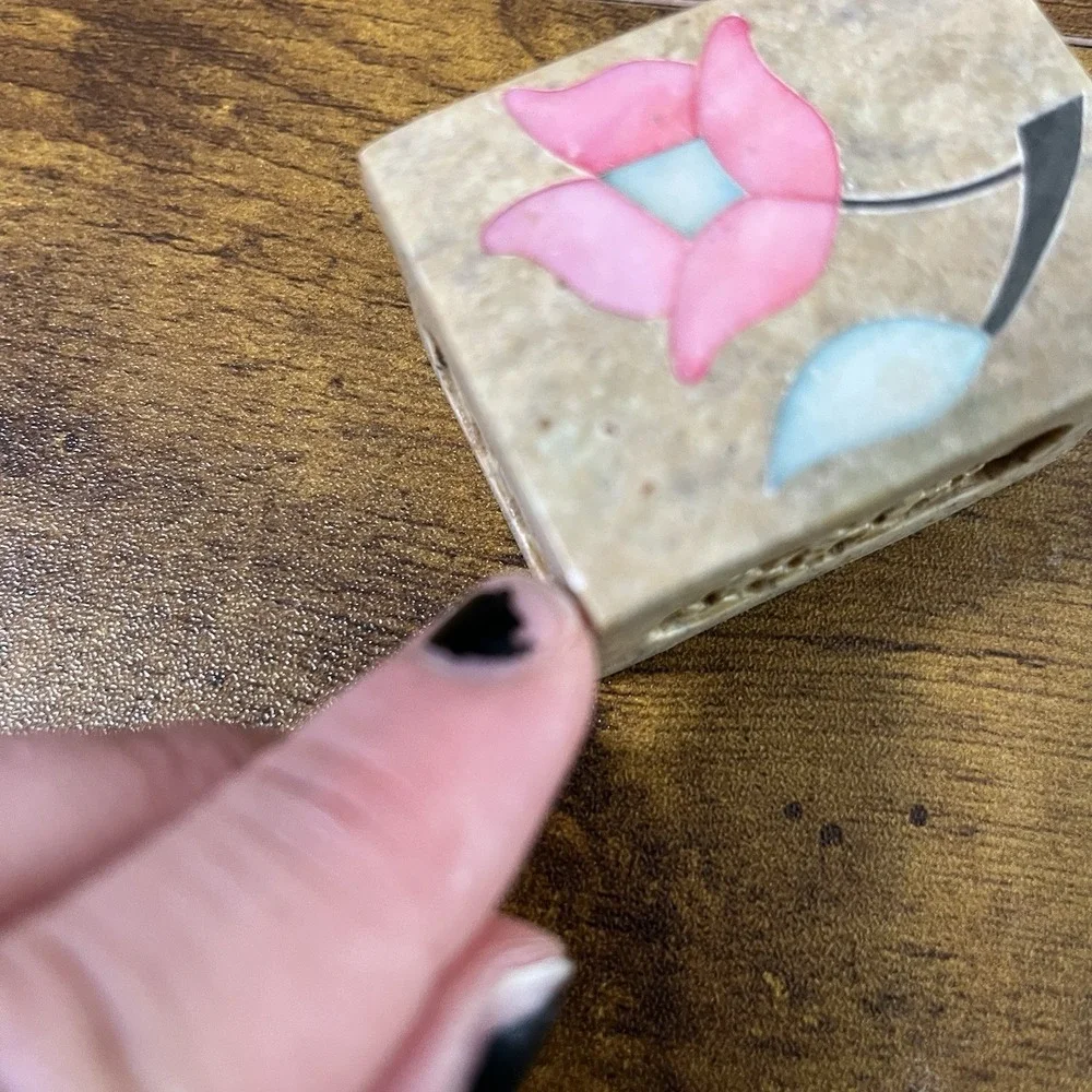 Stone Floral Mini Trinket Box Boho Floral Design Made In India